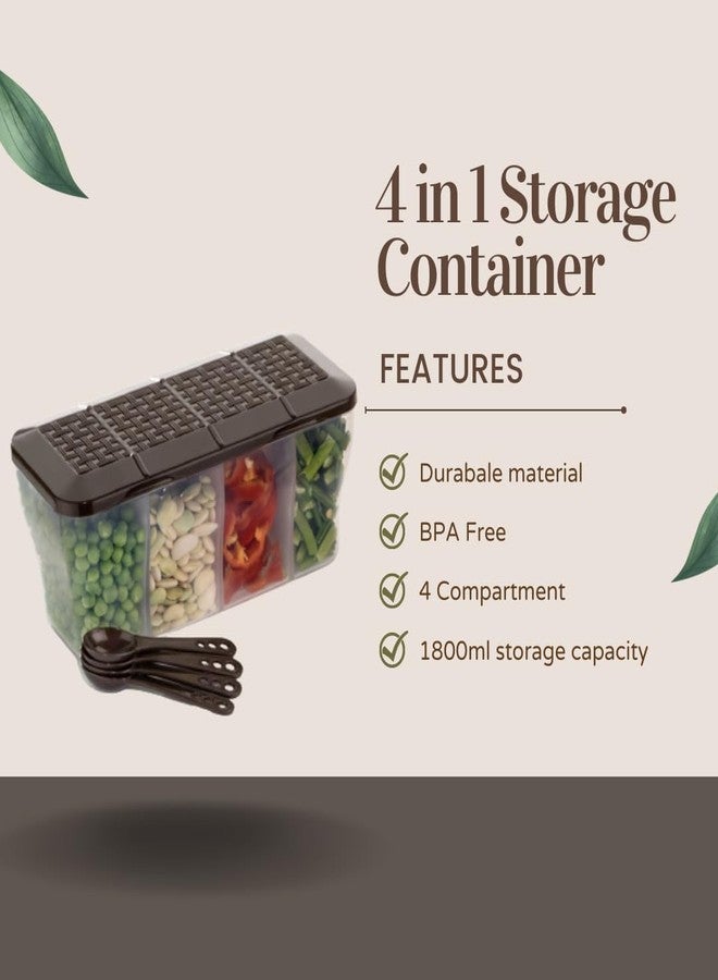 FINWARE (4 SECTION BROWN 1-pcs) Home & Kitchen Airtight Plastic Food Storage Organiser Fridge Box Freezer Containers For Vegetable, Grocery, Spice, Snacks, Salt, fruits &Dryfruits Multipurpose Storage Box - Image 4